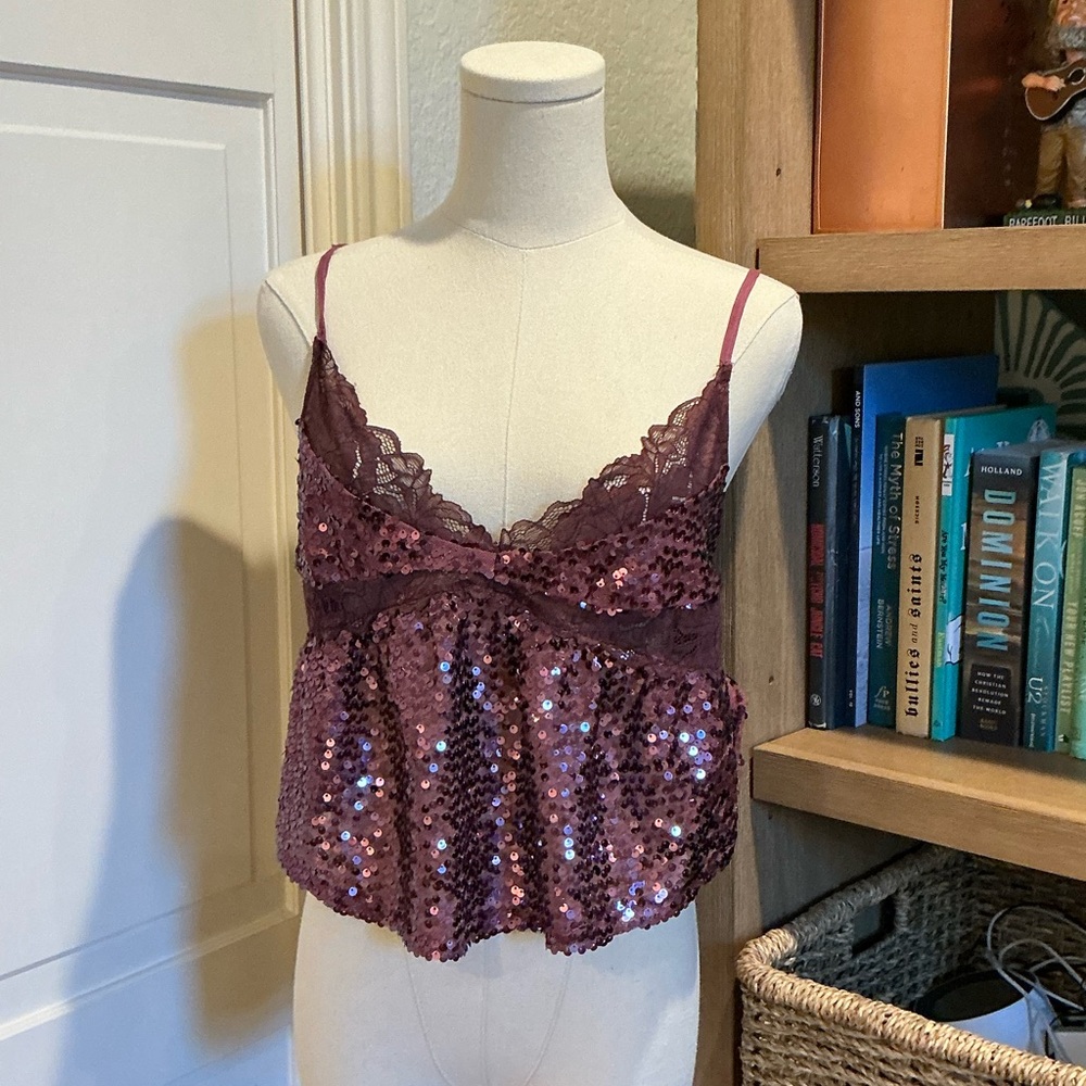 Free People Sequin Lace Trim Cami - Pink